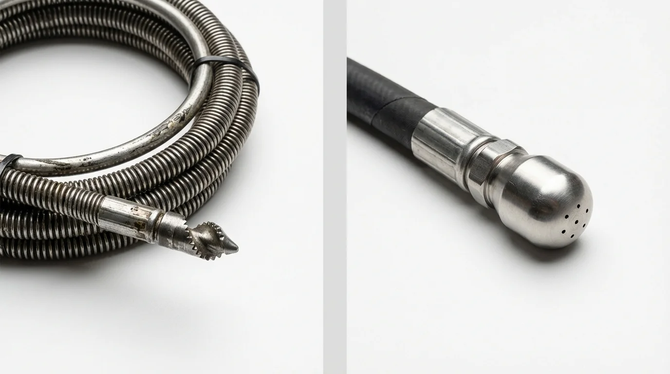 Drain snake cable and hydro jetting nozzle used for drain cleaning in Bardwell, KY
