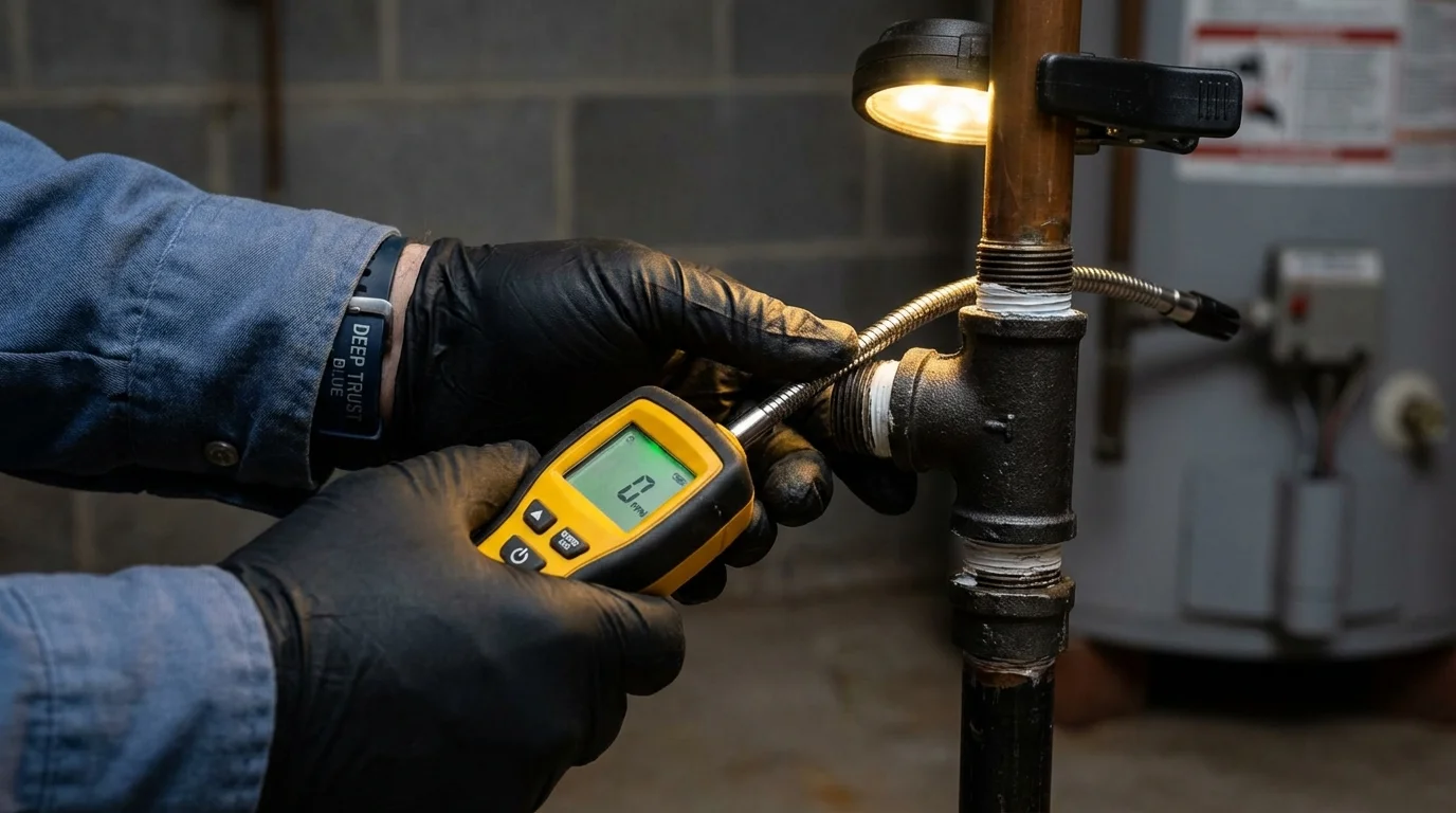 Gas leak detection with electronic sniffer by Johns Plumbing LLC in Bardwell