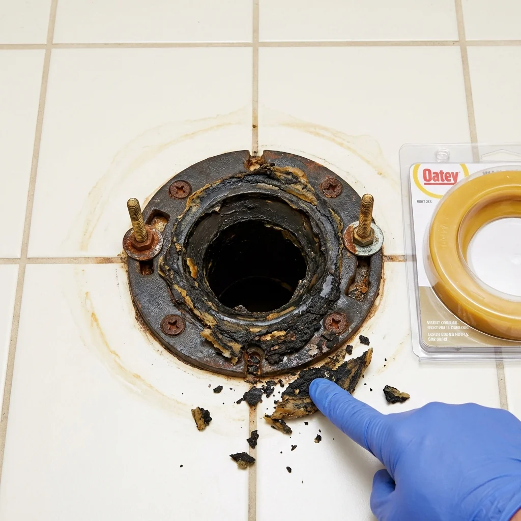 Failed wax ring showing water seepage at the base of a toilet in a Bardwell, KY home